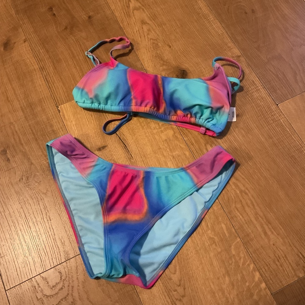 Wild Fable Blue Pink Bikini Top Bottom Colorblock Swim Women - Picture 3 of 6
